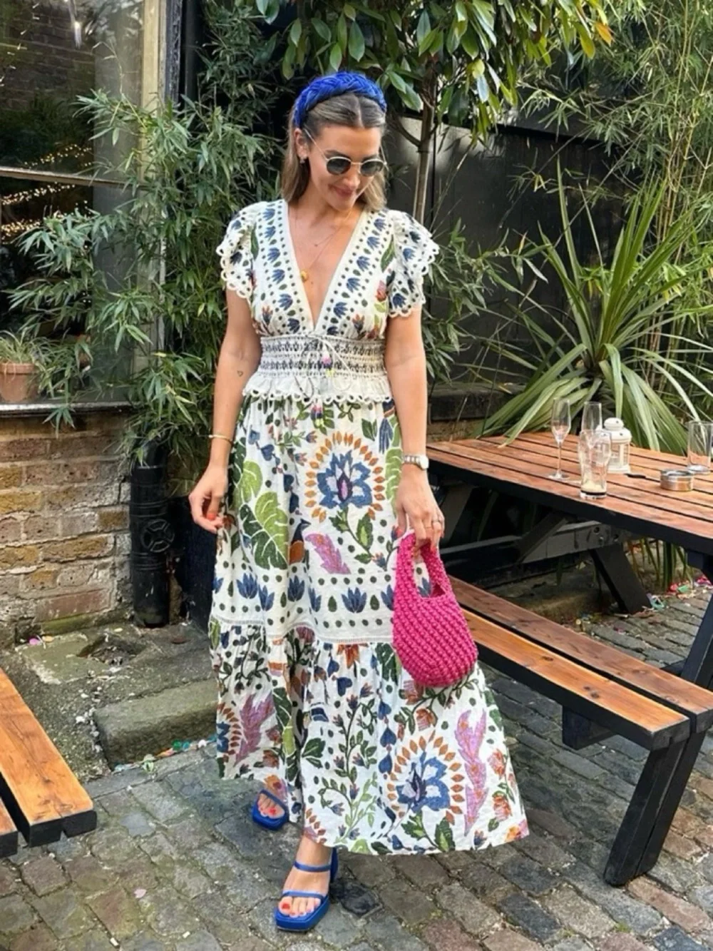 NEW Viral Camila Summer Garden Party Floral Maxi Dress Cotton Scallop Smocked